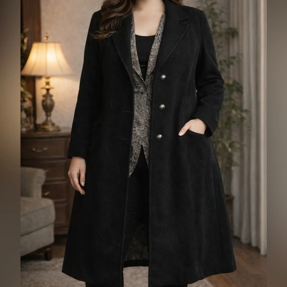 VINTAGE MISS NEW YORKER Full‎ Length Wool Coat Big Buttons Black 44